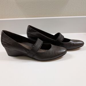 Chocolate Brown Leather Wedge Heeled Shoes